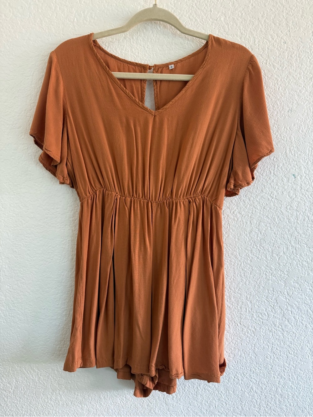 SHEIN Rust V-Neck Short Sleeve Tunic Romper